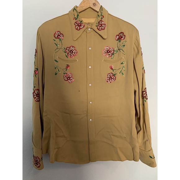 Vintage 1950s The Paddock Shops Suit Western Wear Light Yellow Flowers - Picture 2 of 16